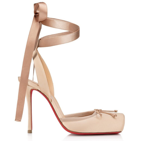 Christian Louboutin Cassia Lace Up 100 Blush Nude Tie Ballet Sandal Heel Pump 41 - Picture 5 of 15
